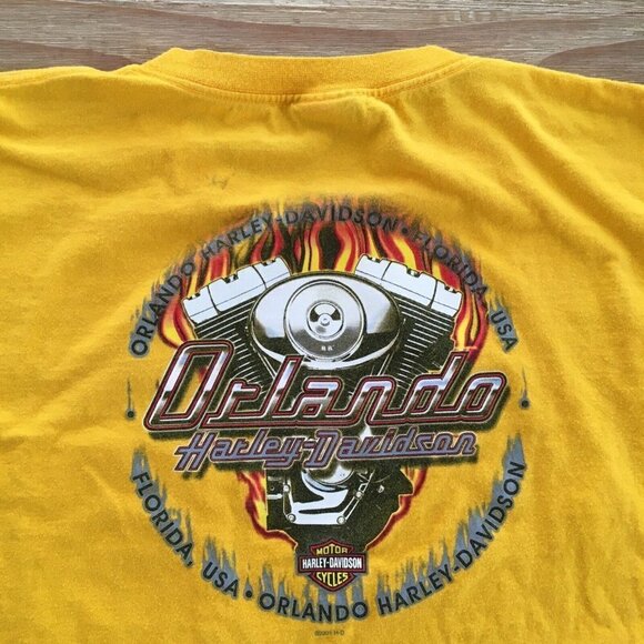 HARLEY DAVDISON T-SHIRT Vintage Yellow ORLANDO FLORIDA 06/01 USA XL Pocket Tee - Picture 5 of 7